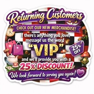 Returning Customers VIP 25% Discount Promotional Sticker - Purple & Gold